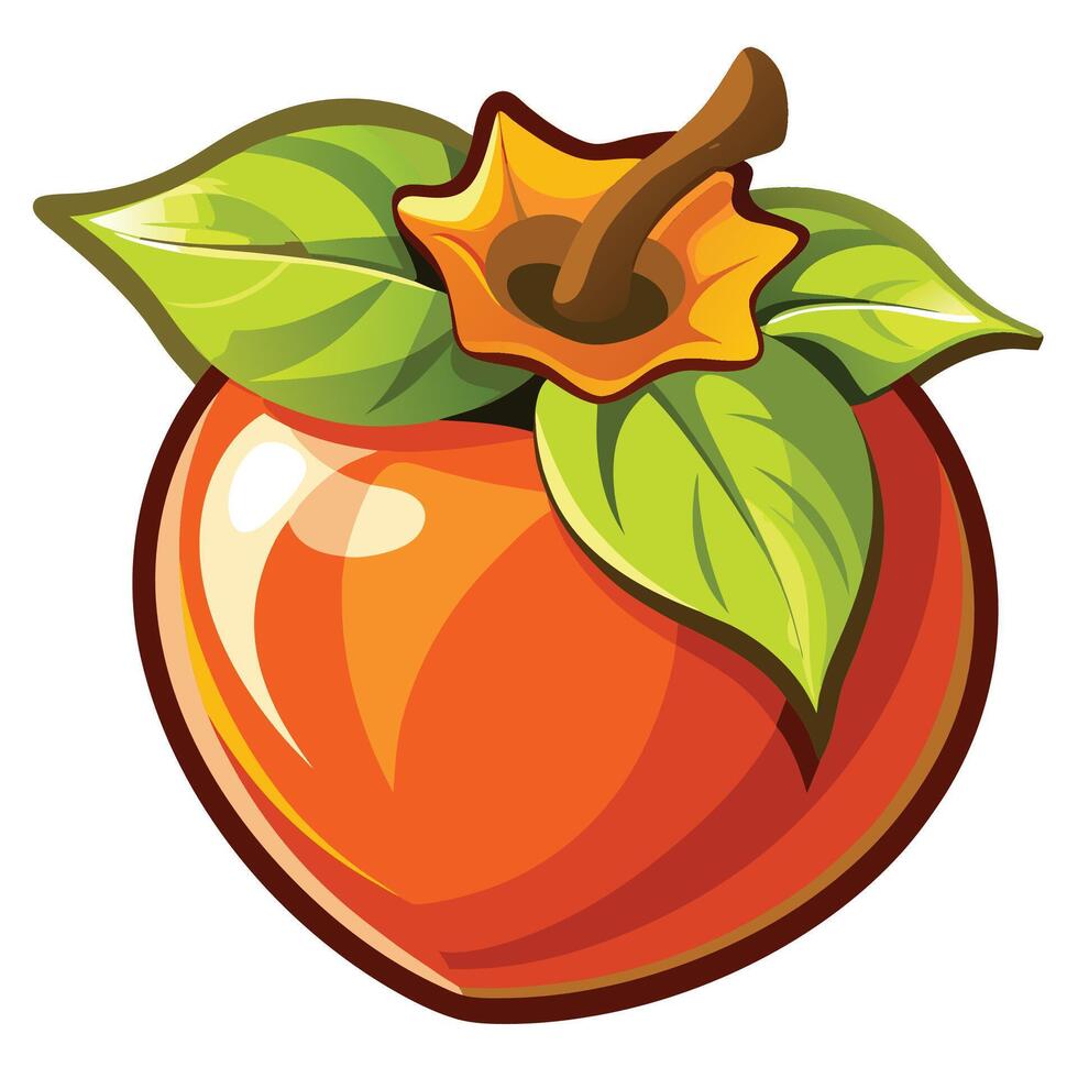 an orange fruit with leaves and leaves vector
