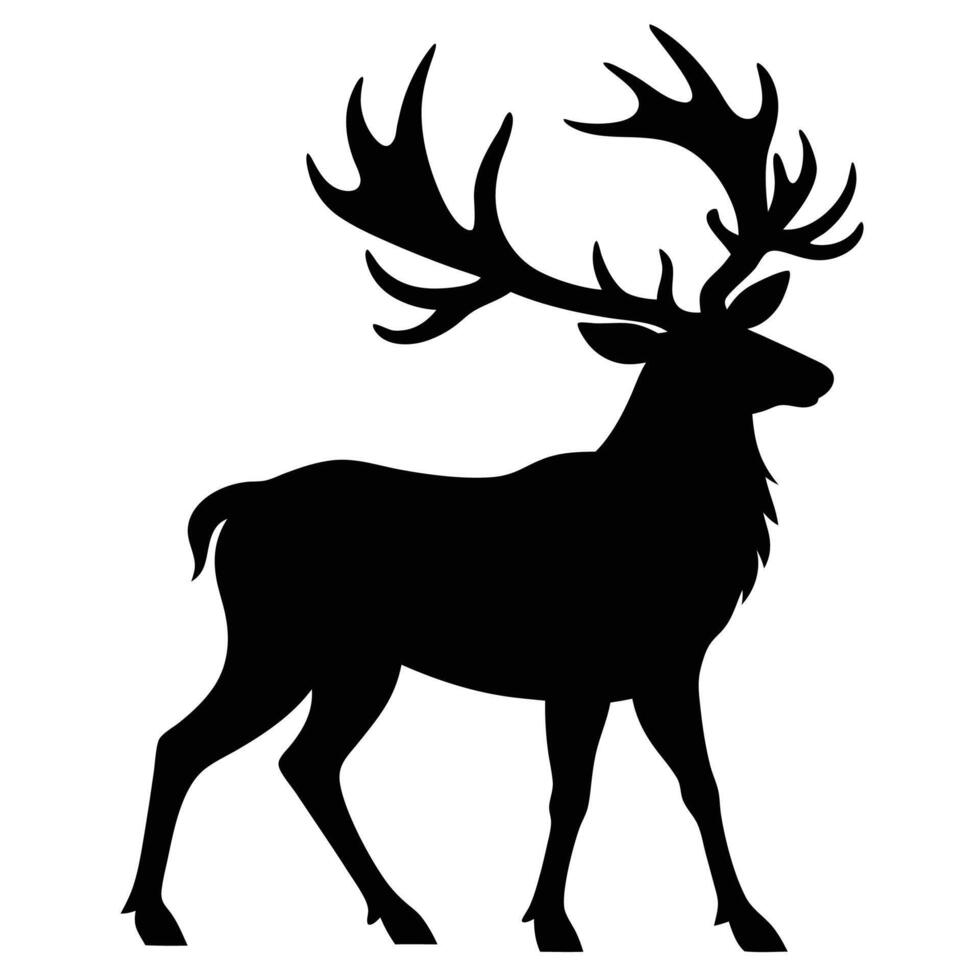 a silhouette of a deer with large antlers vector
