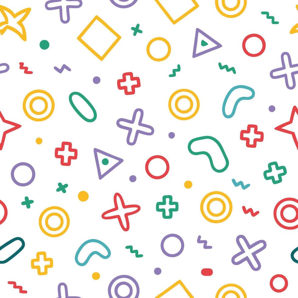a colorful pattern with various shapes and symbols vector
