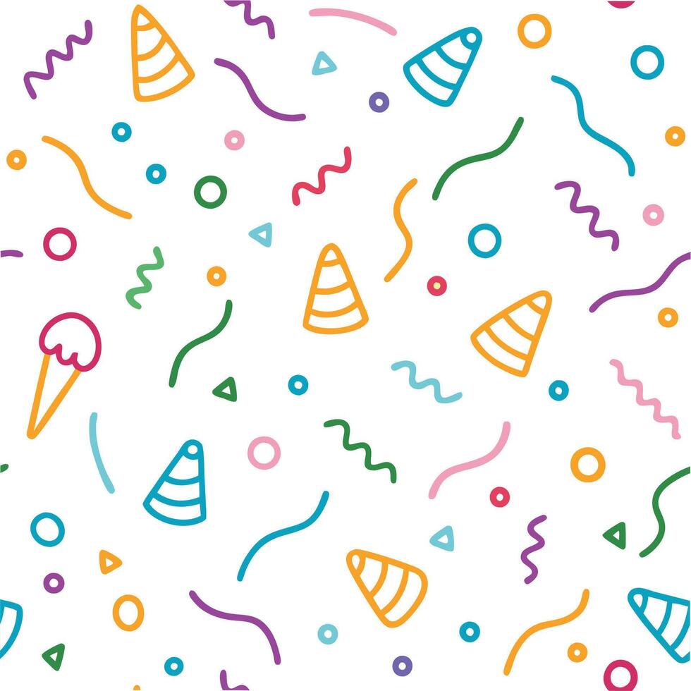 a colorful party pattern with confetti and ice cream cones vector