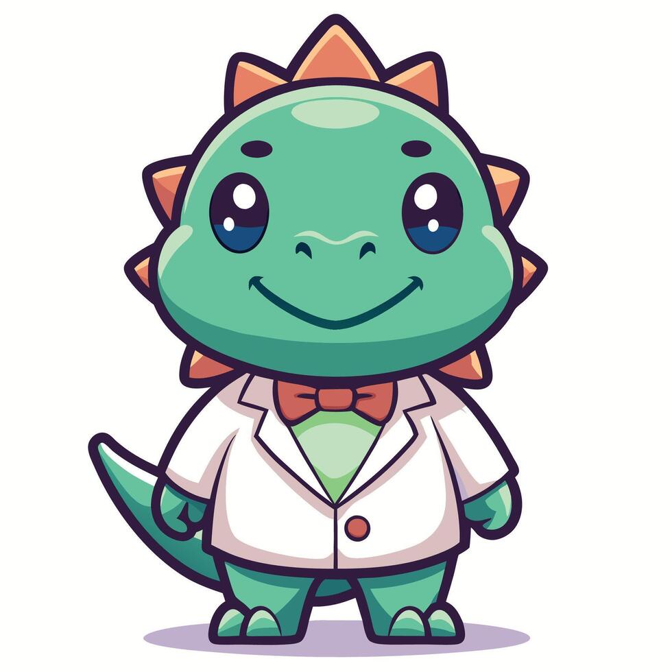 cute dinosaur in a white coat with bow tie vector