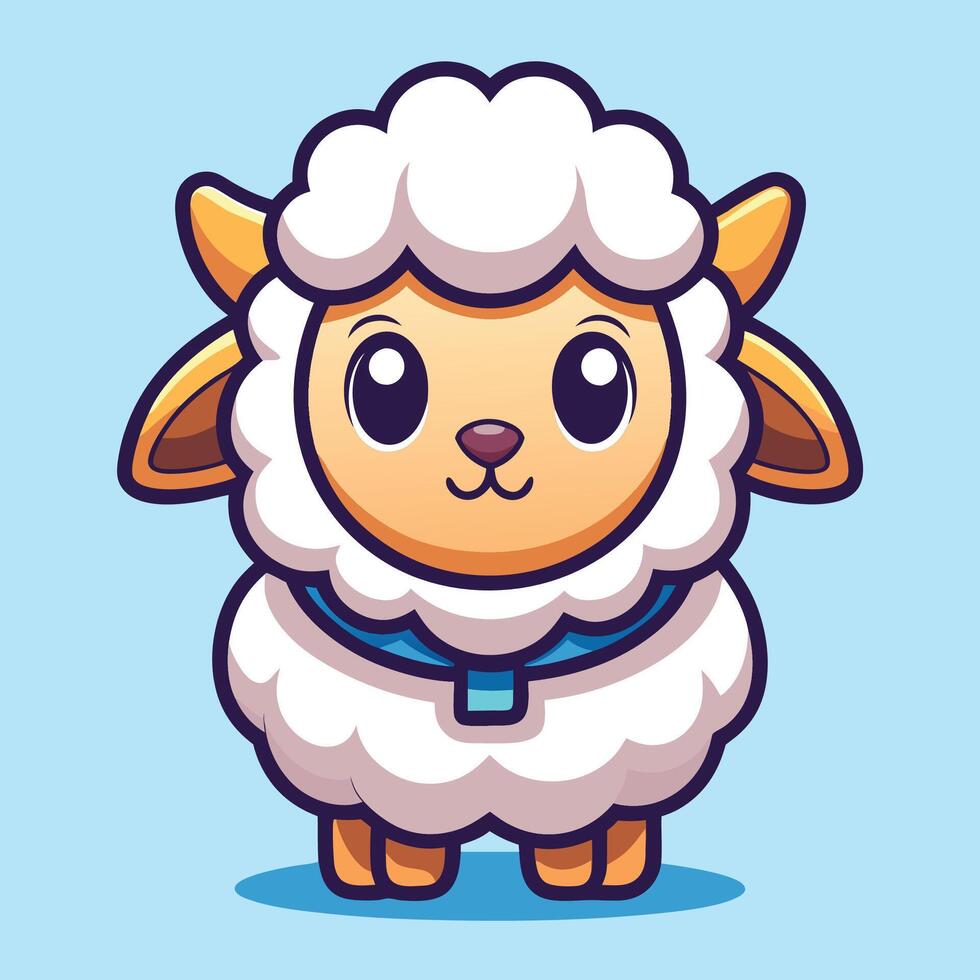 cartoon sheep with blue collar and blue eyes vector