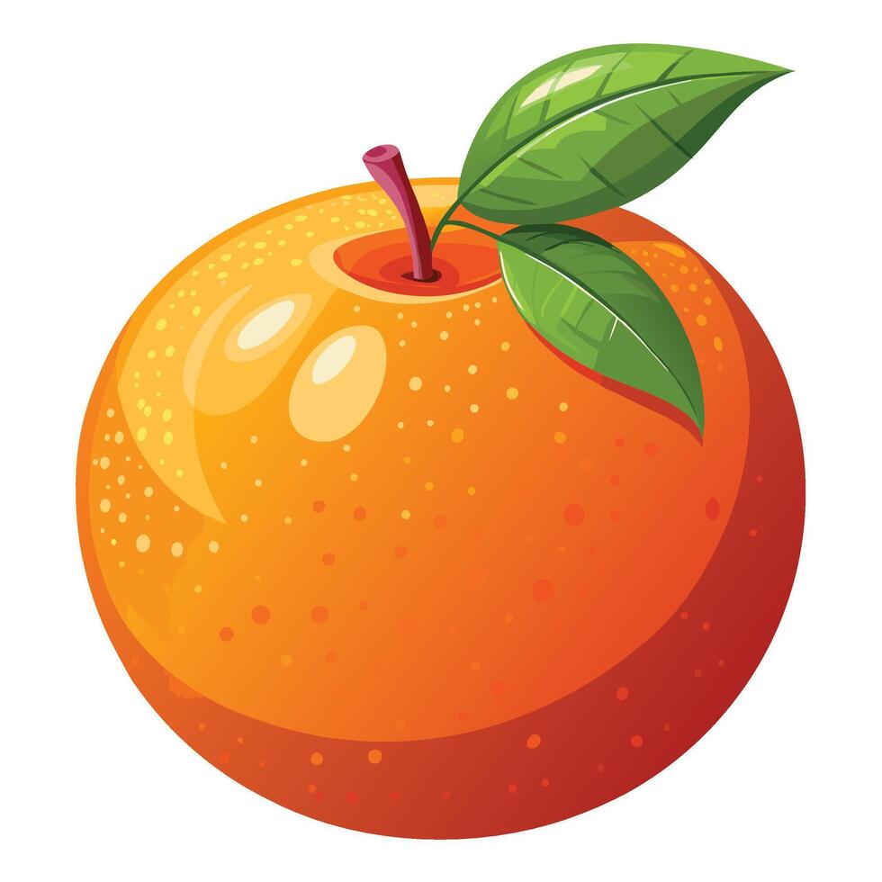 an orange with a leaf on it is shown vector