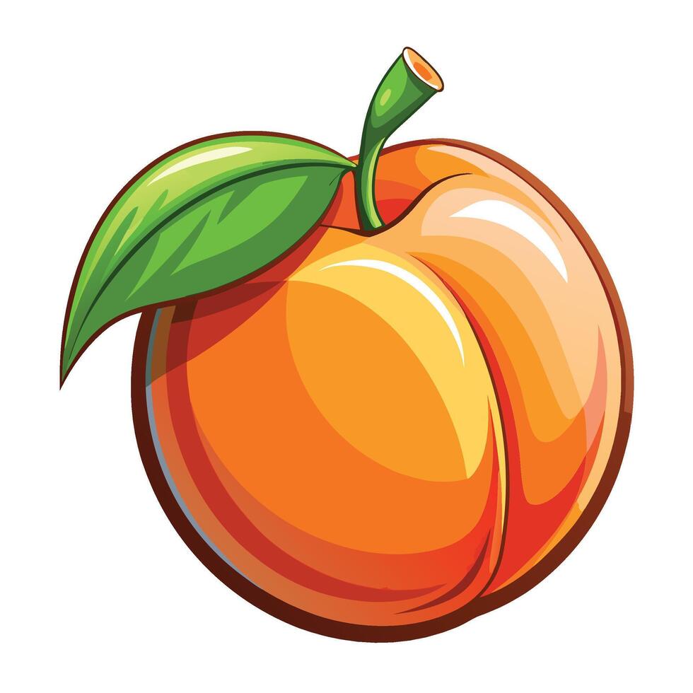an orange fruit with a green leaf on it vector