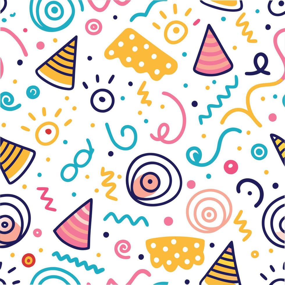 seamless pattern with party hats and other items vector
