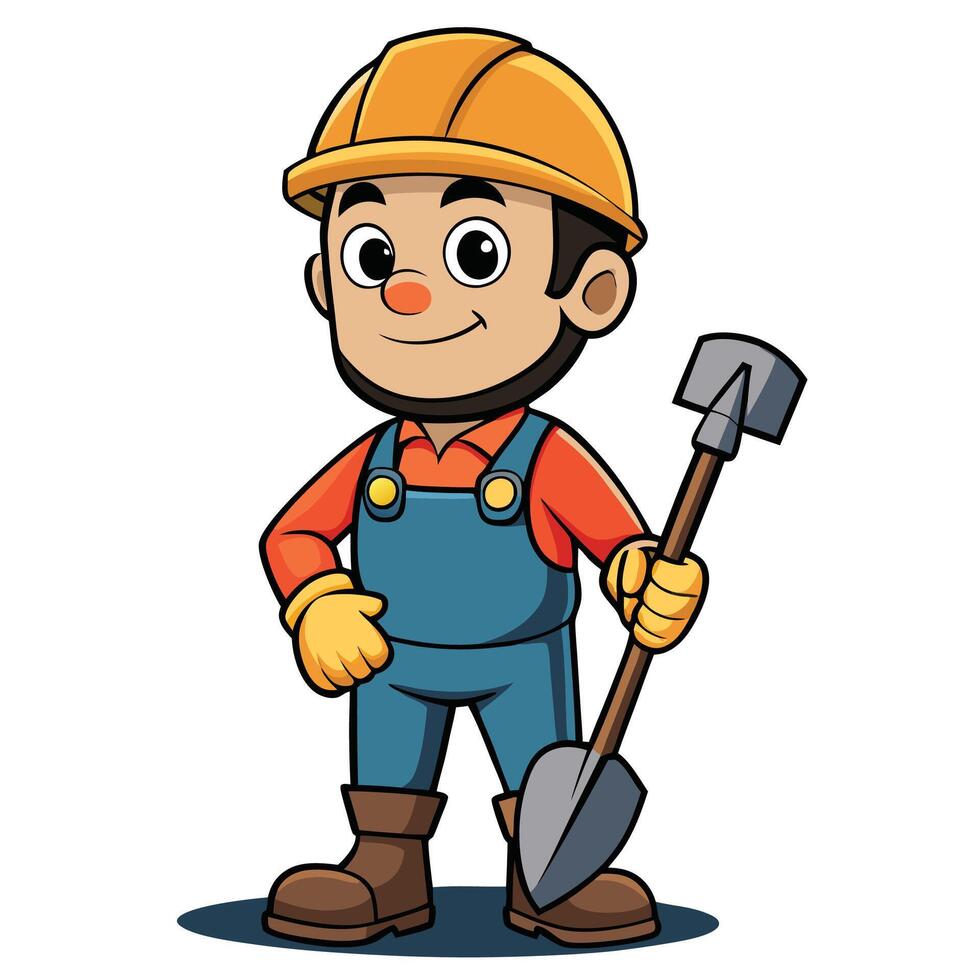 cartoon construction worker holding a shovel vector