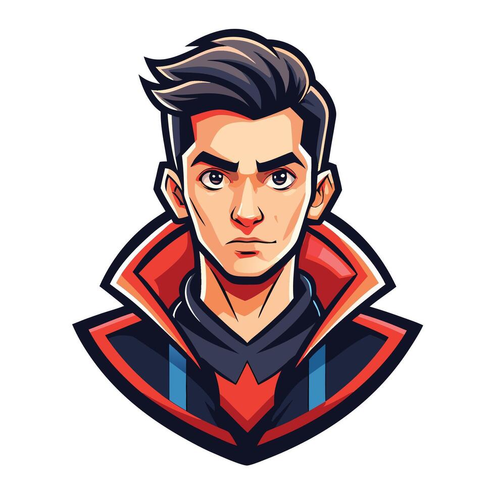 a cartoon character with a black hair and red cape vector