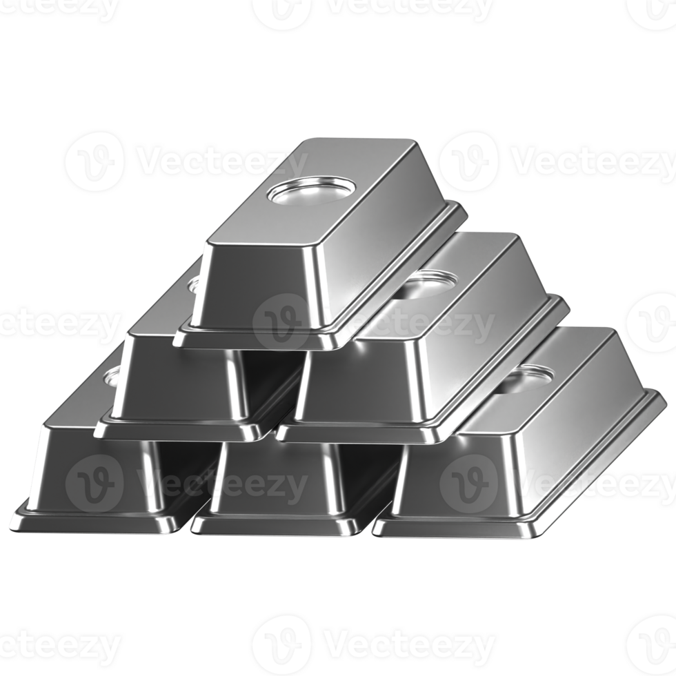 3d icon of stack of silver bars png