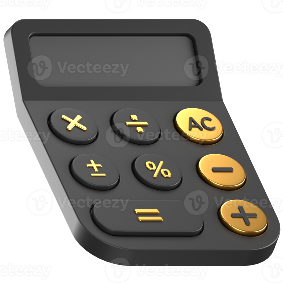 3d render of a black and gold calculator png