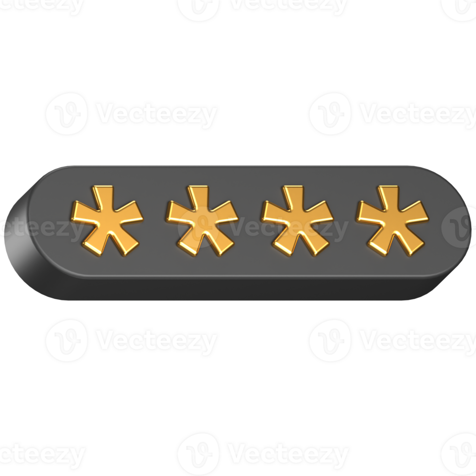 3d icon of a black password input box with gold stars inside png