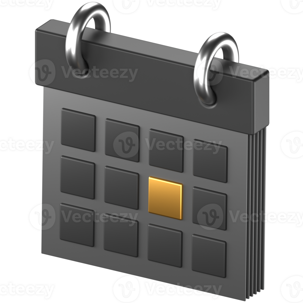 3d render of a black calendar png