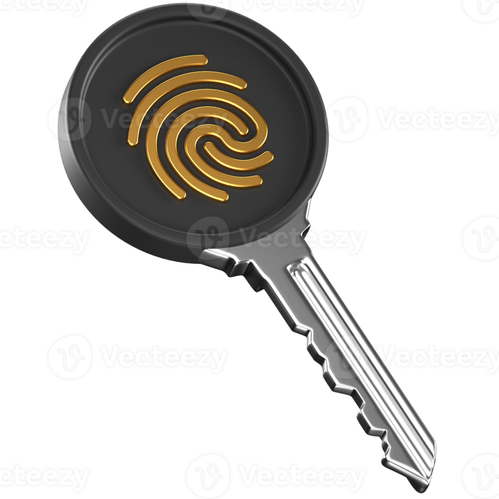 Black key with golden fingerprint sign on it png
