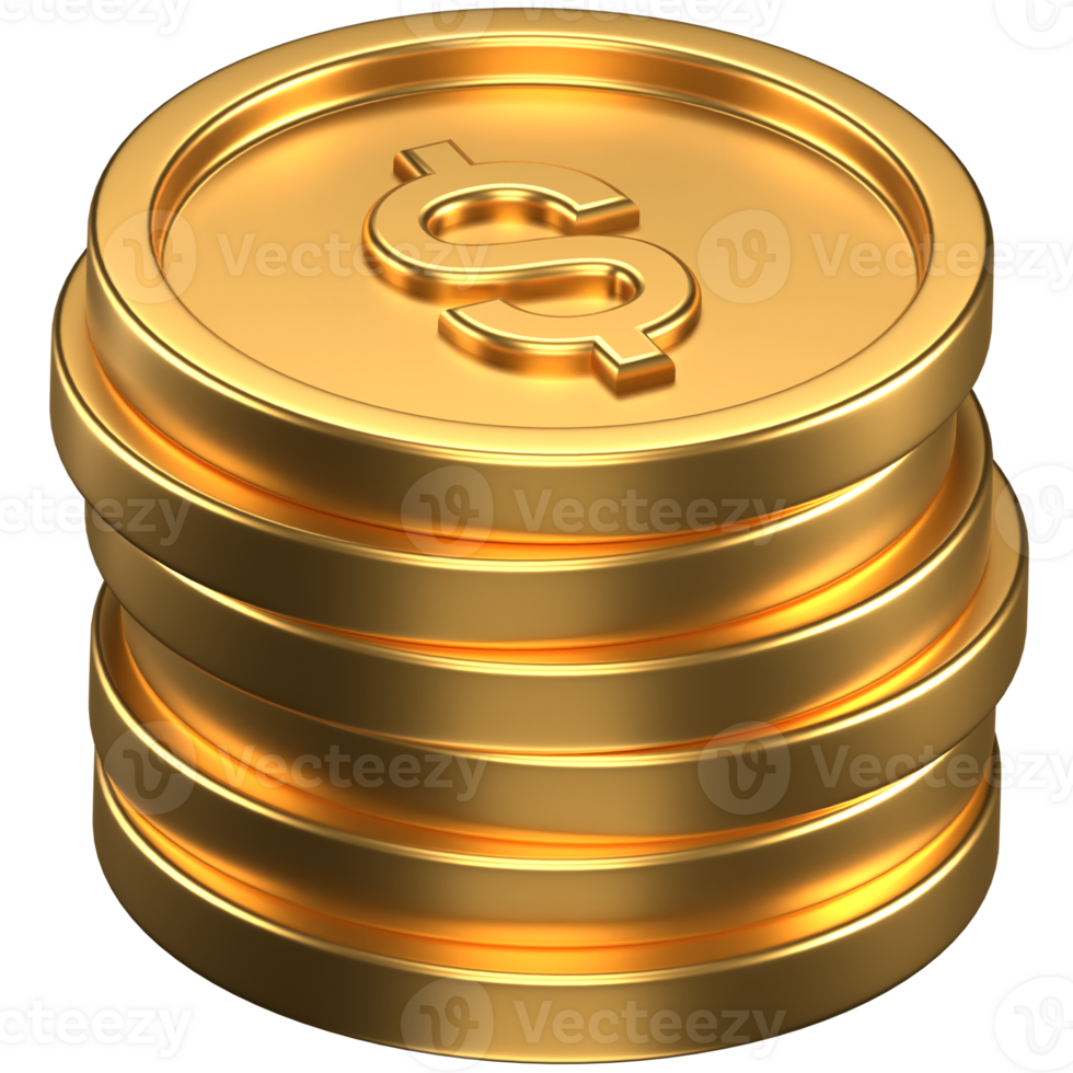 3d icon of stack of gold dollar coins png