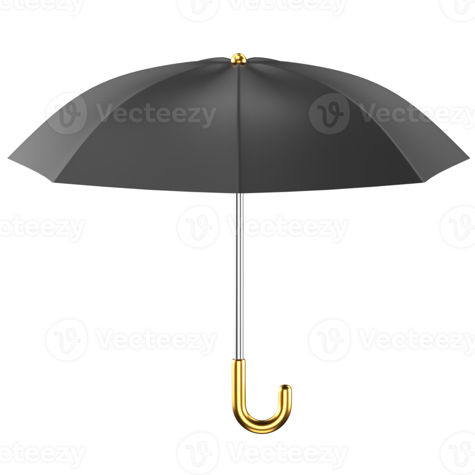 3d icon of a black umbrella with silver and gold handle png
