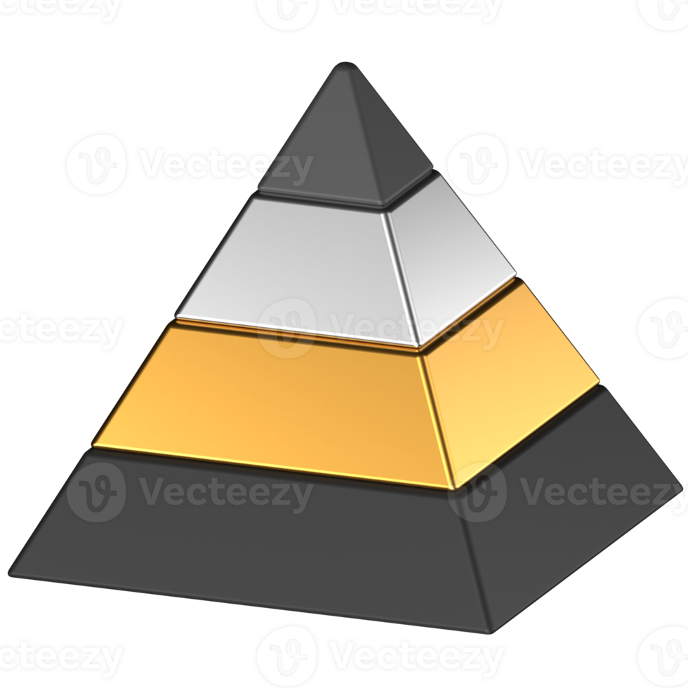 3d icon of a black, gold and silver pyramid chart png