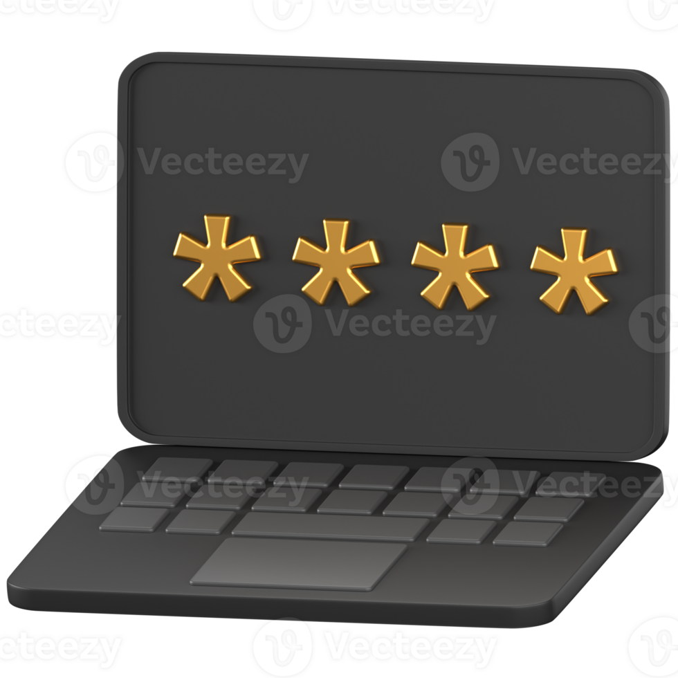 3d icon of a black laptop with password on screen png