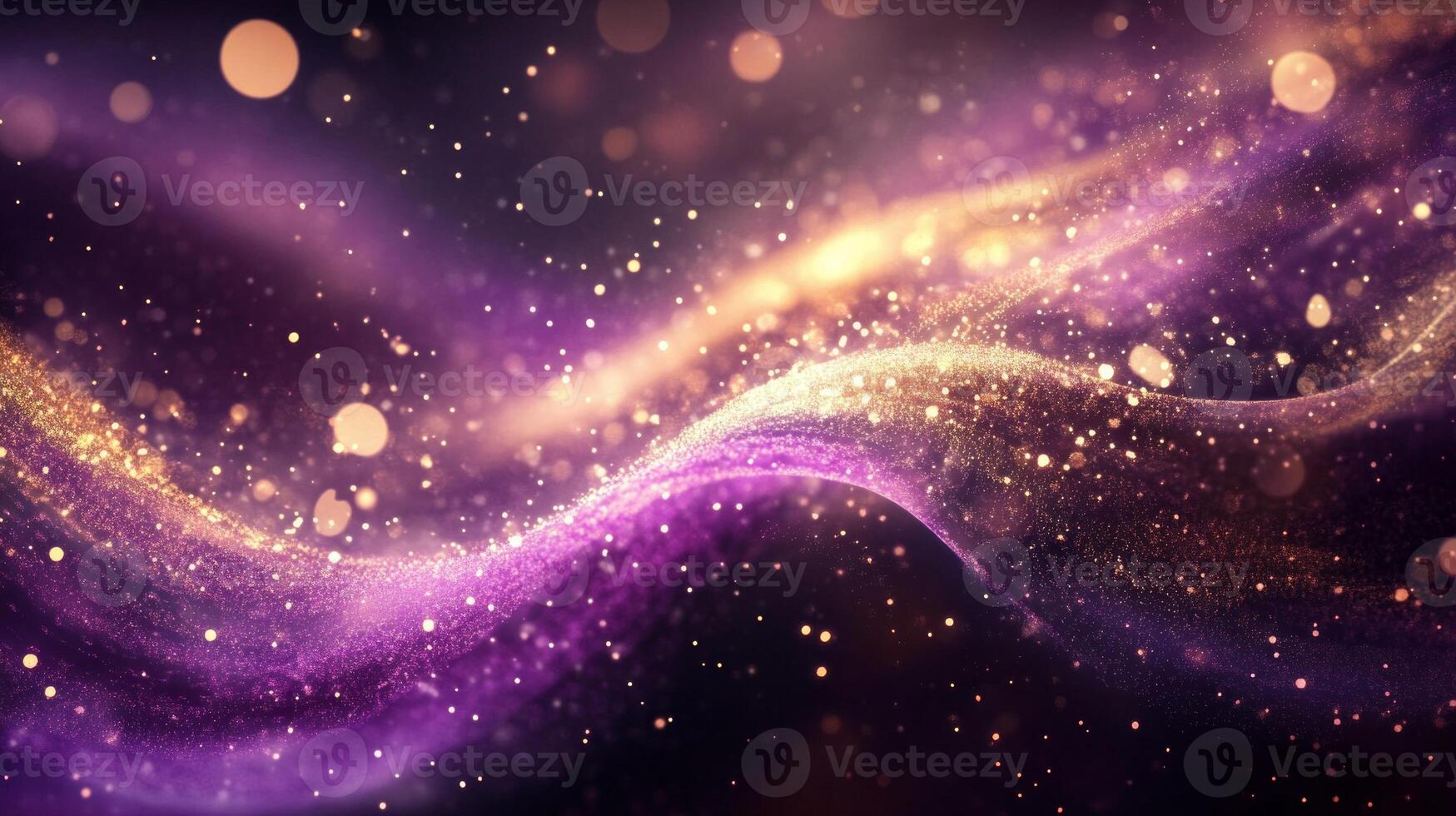 Abstract waves of glittering purple and gold particles in motion photo