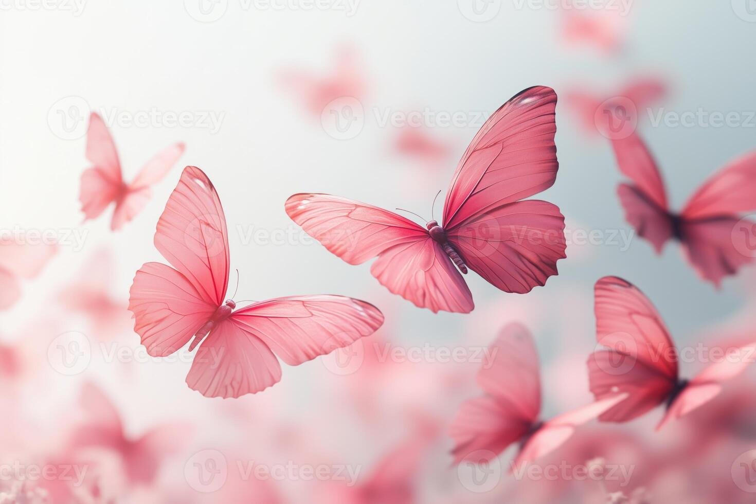 Elegant pink butterflies in flight against soft pastel background photo