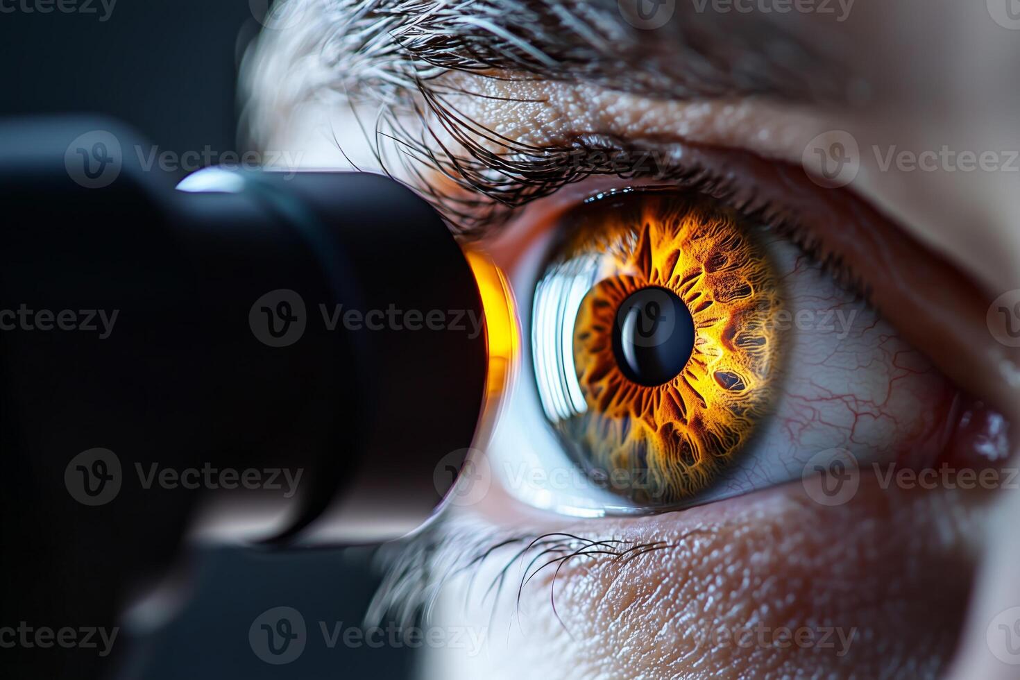 Close-up of human eye examination with retinal scan device in detail photo
