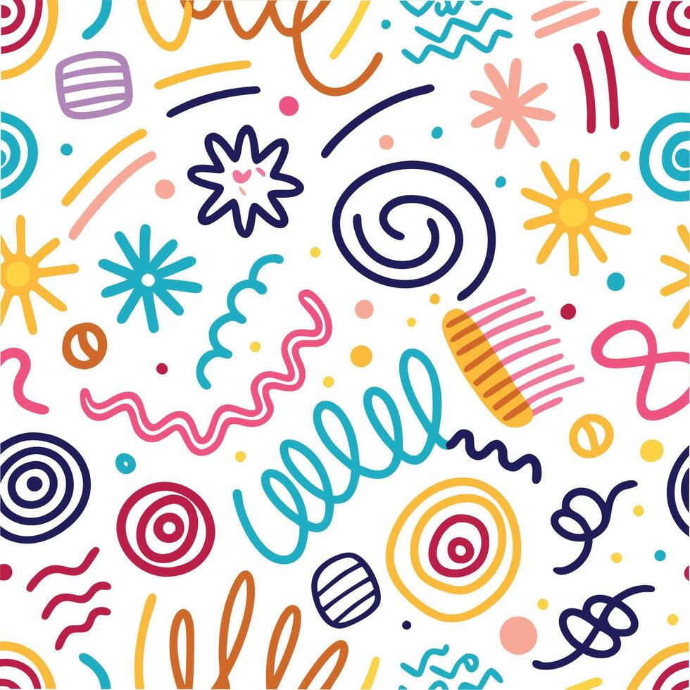seamless pattern with colorful doodles and swirls vector