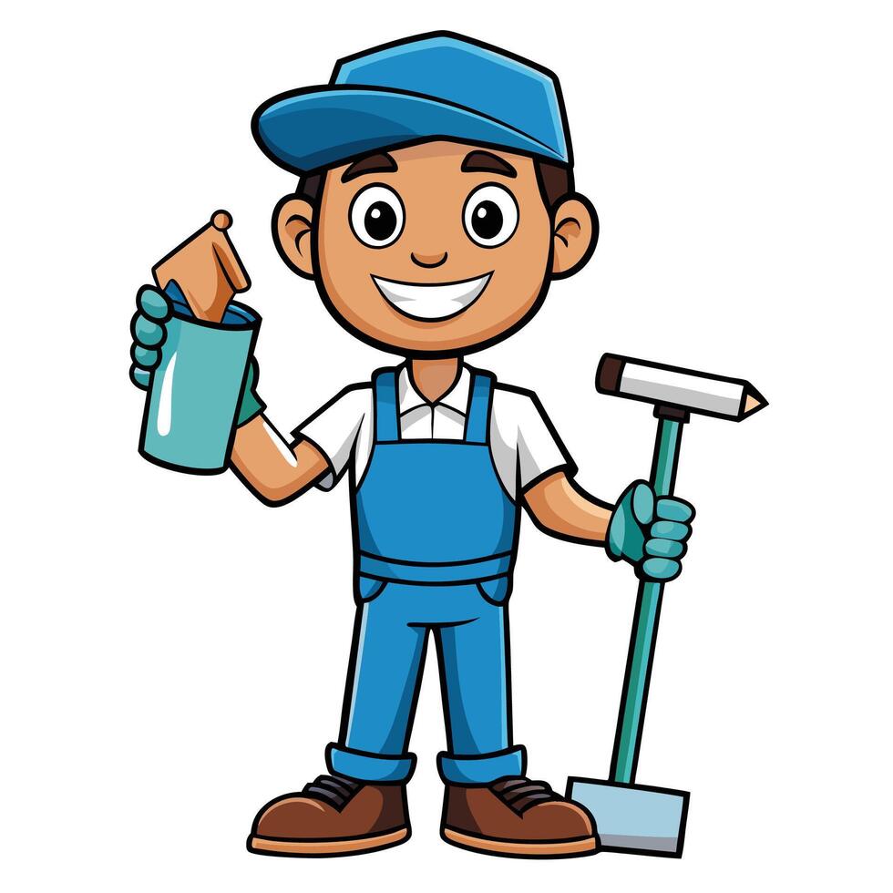 a cartoon man holding a paintbrush and a paint can vector