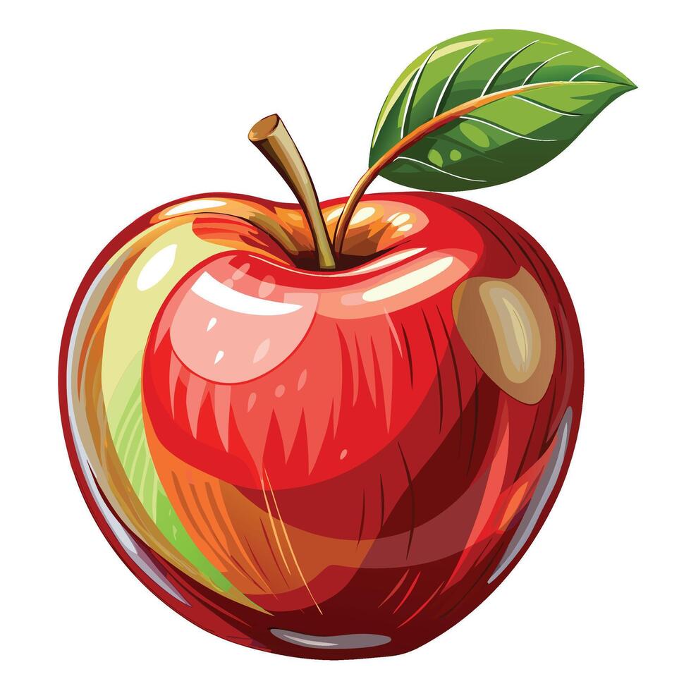 an apple with a leaf on it is shown vector