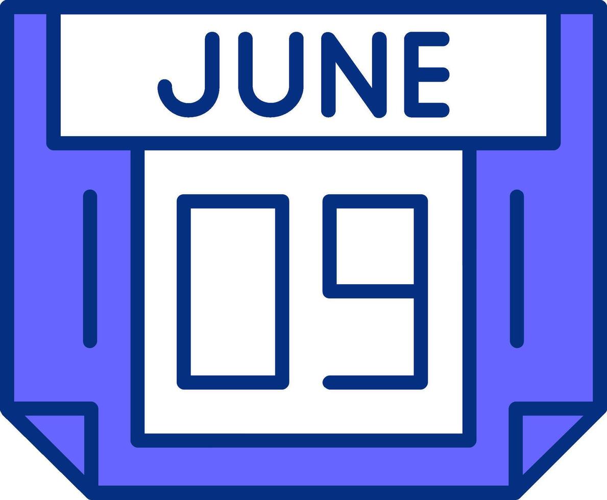 9 June Filled Slip Style Icon vector