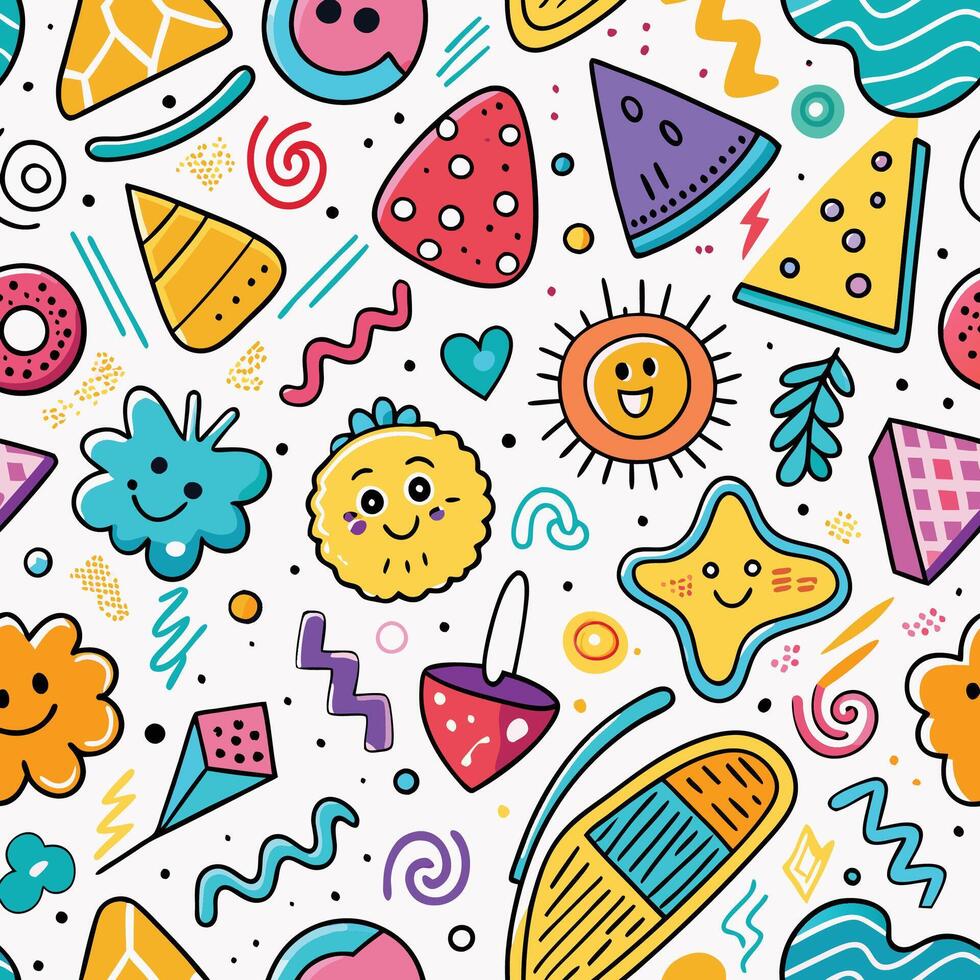 seamless pattern with colorful objects and shapes vector