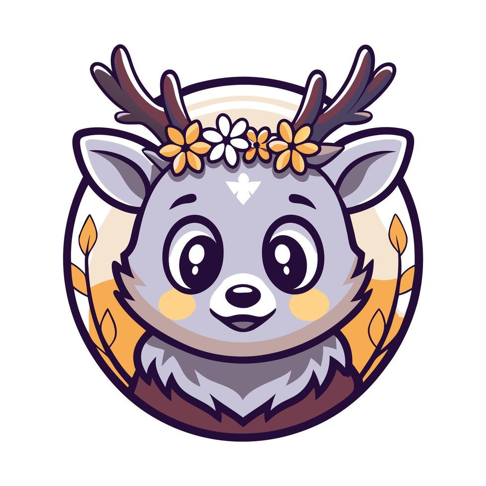 a cartoon deer with flowers on its head vector