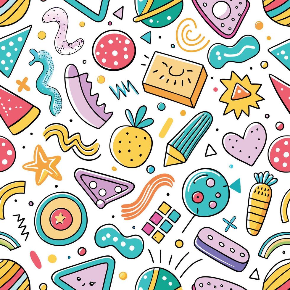 seamless pattern with colorful objects and shapes vector