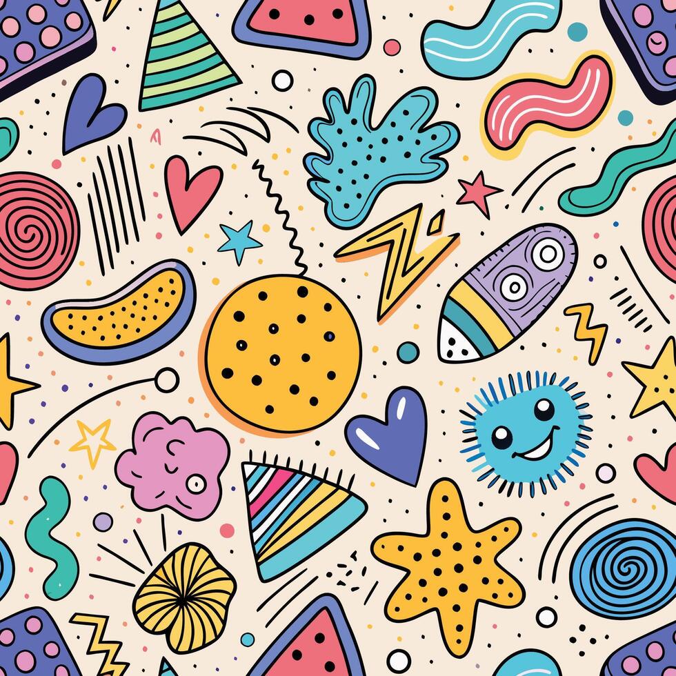 seamless pattern with colorful objects and shapes vector