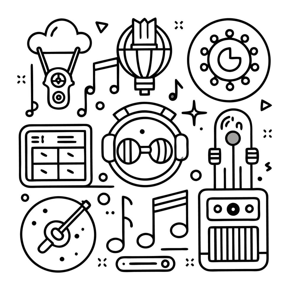 music and sound icons in a line style vector