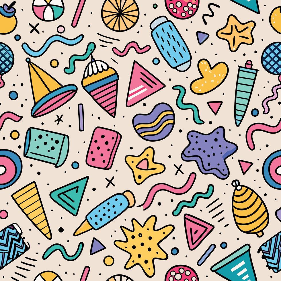 seamless pattern with colorful objects and shapes vector