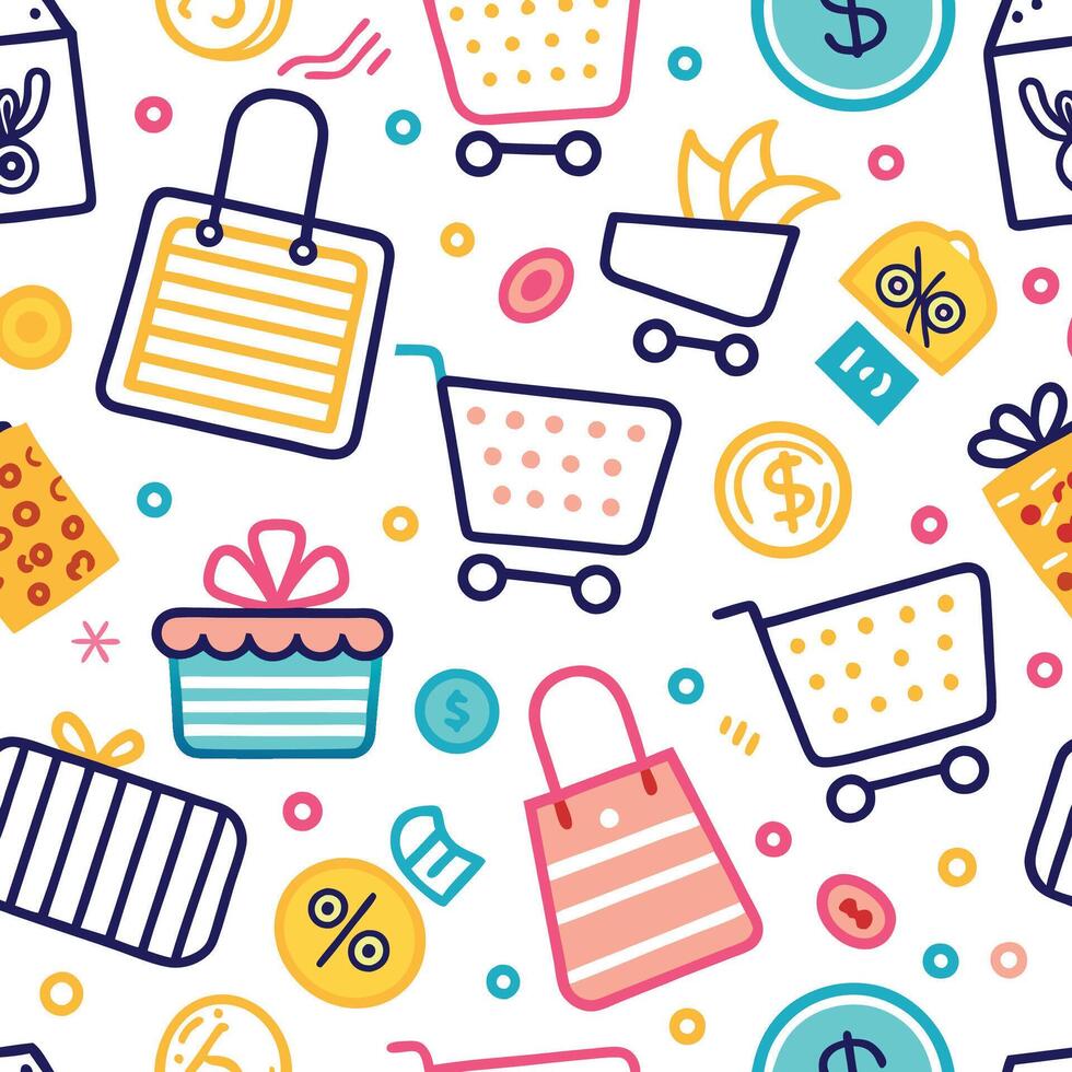 shopping seamless pattern with shopping bags and other items vector