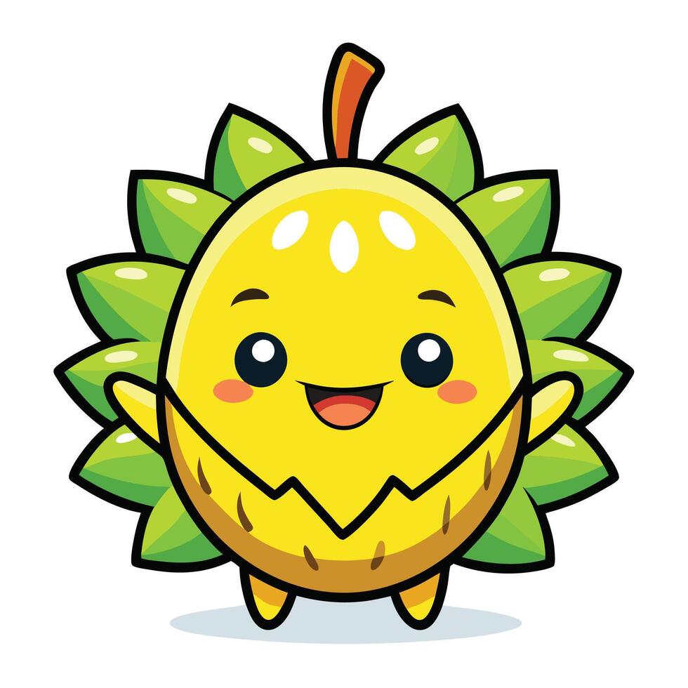 a cartoon character of a yellow fruit with green leaves vector