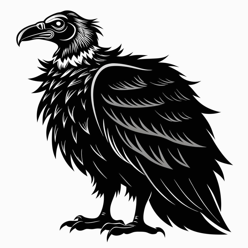 black and white illustration of a vulture vector