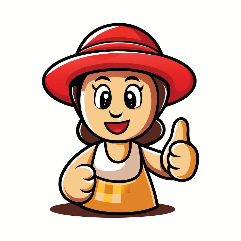 a cartoon woman wearing a red hat and holding a thumb up vector