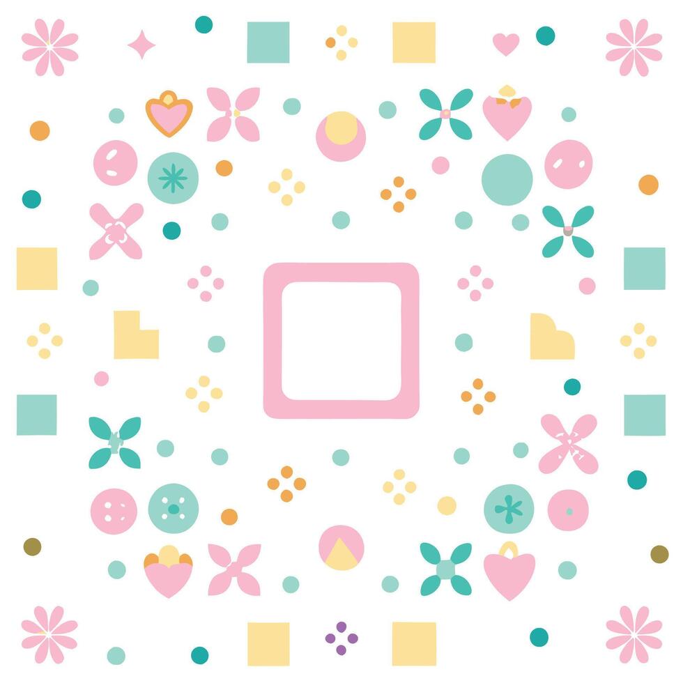 a square with a square frame and a square of flowers and hearts vector