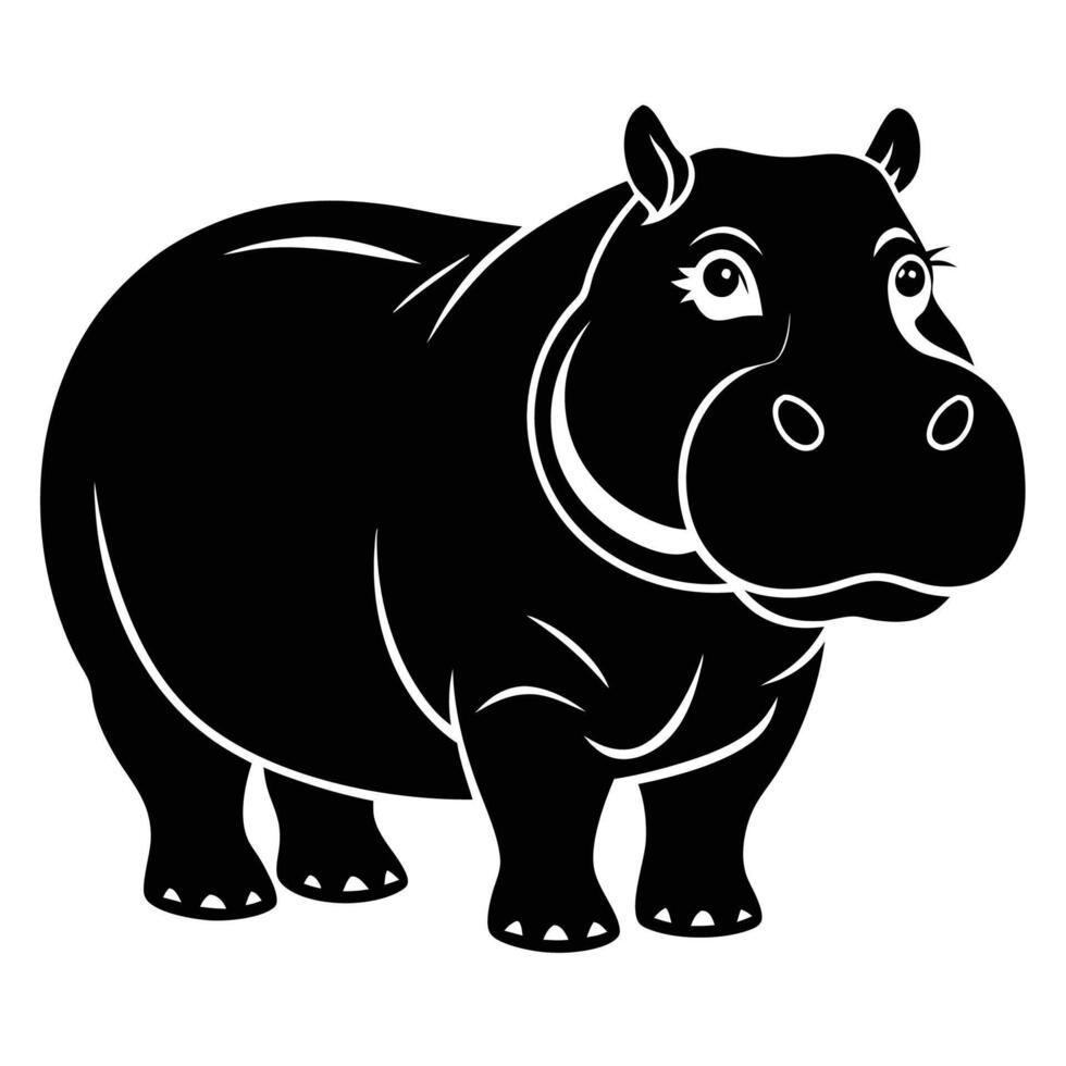 a black and white hippo on a white background vector
