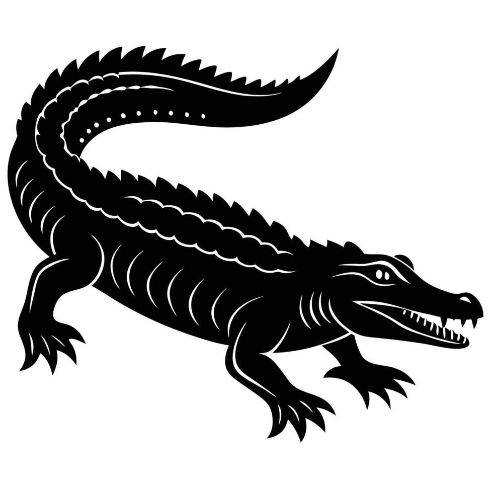 an alligator is shown in a black and white silhouette vector