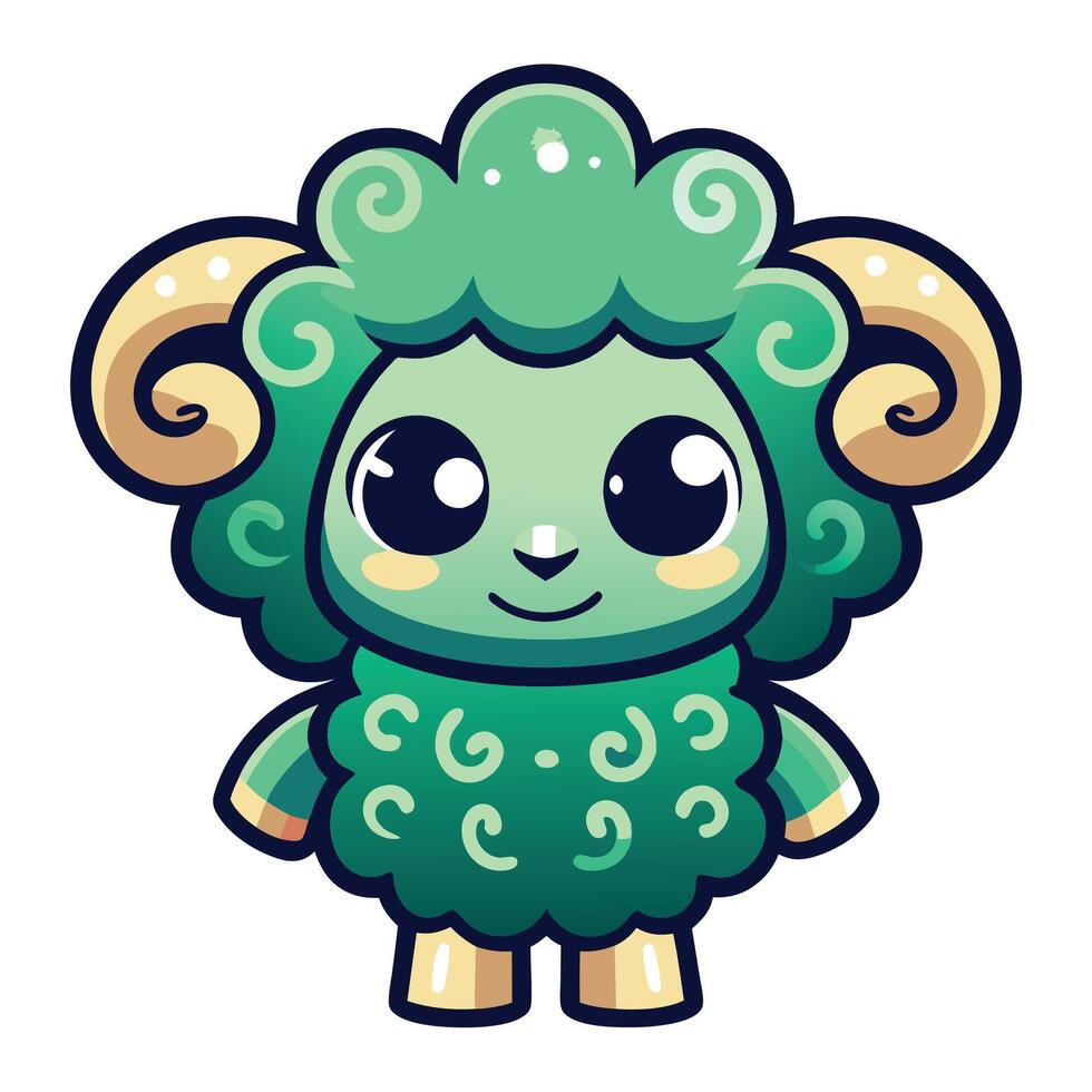 a cute little green sheep with big eyes vector
