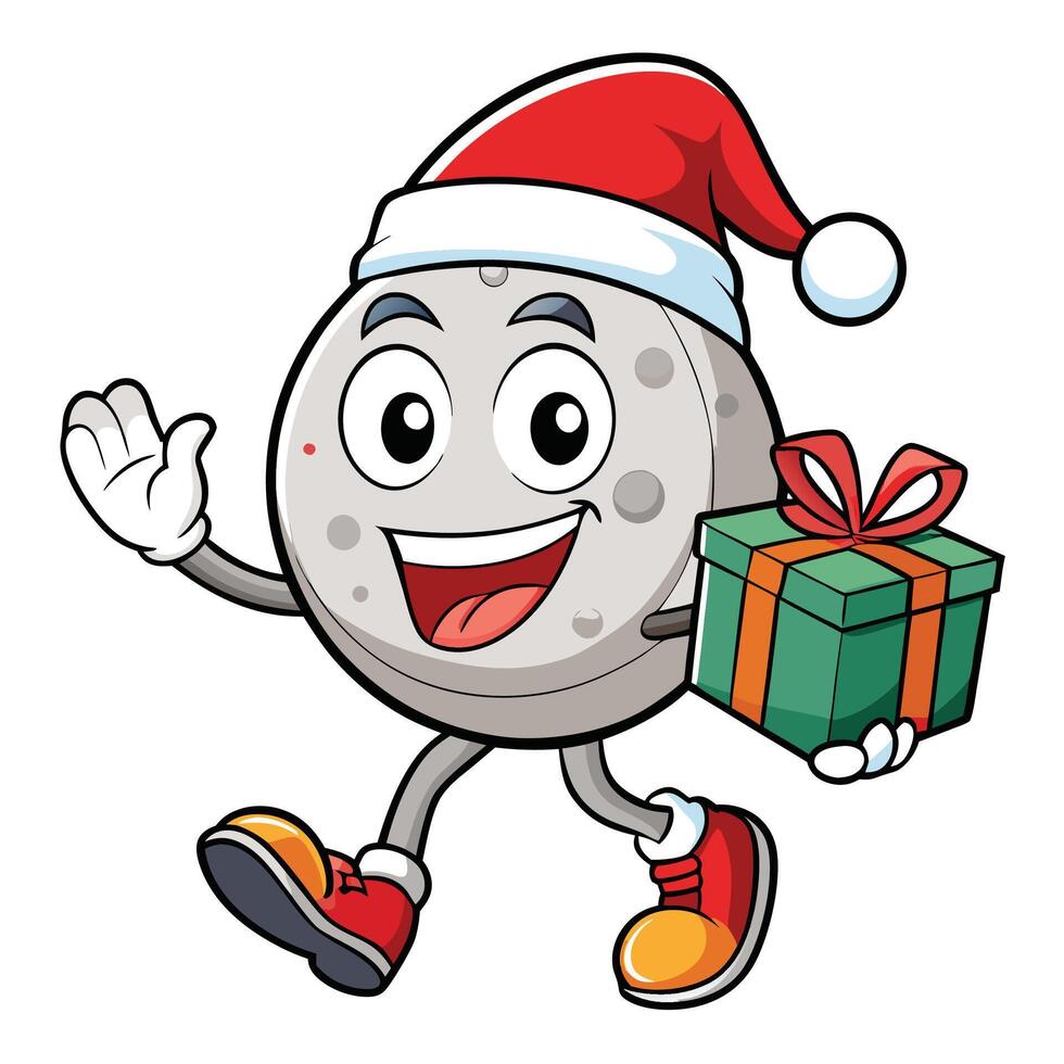 cartoon moon character running with gift in hand vector