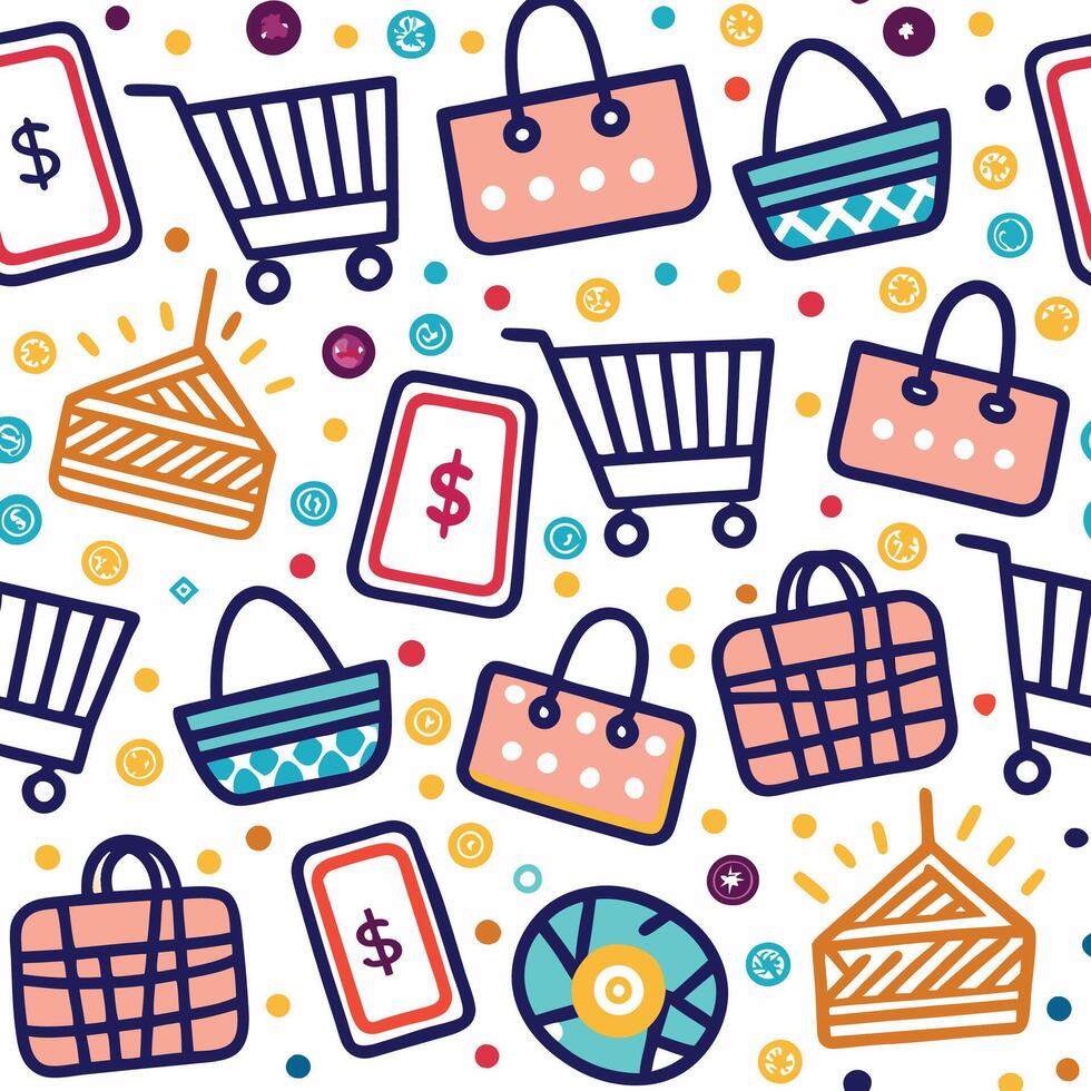 shopping seamless pattern with shopping bags and other items vector