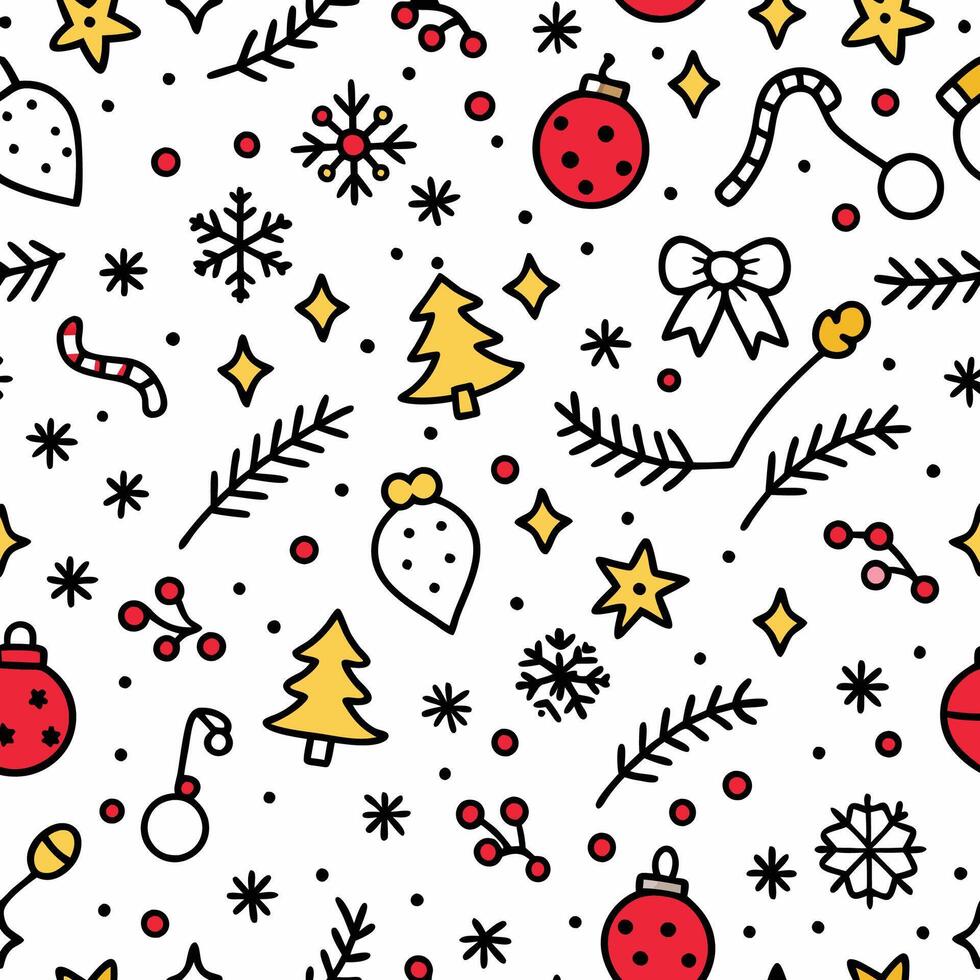 christmas seamless pattern with red and yellow christmas decorations vector