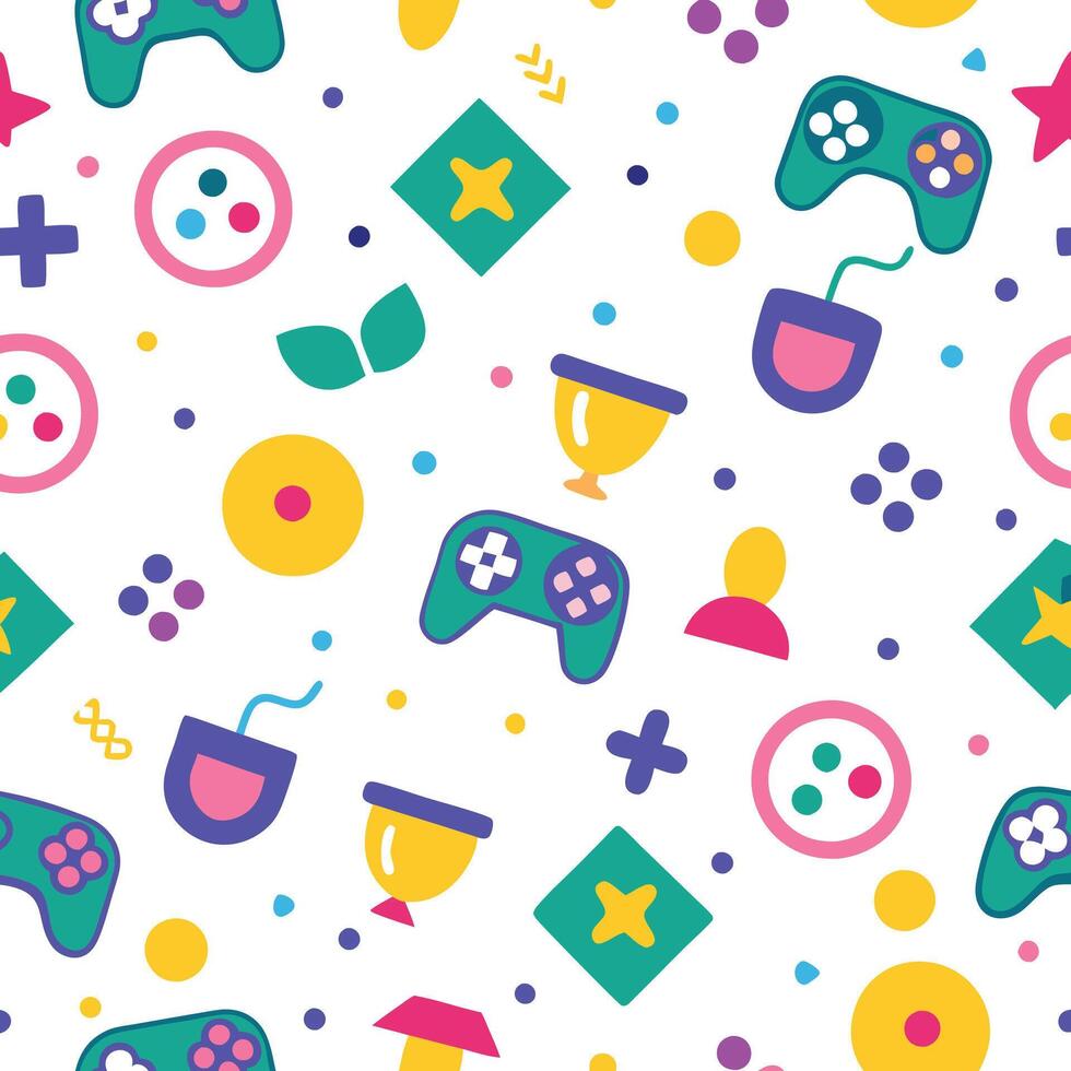 a colorful pattern with game controllers and other items vector