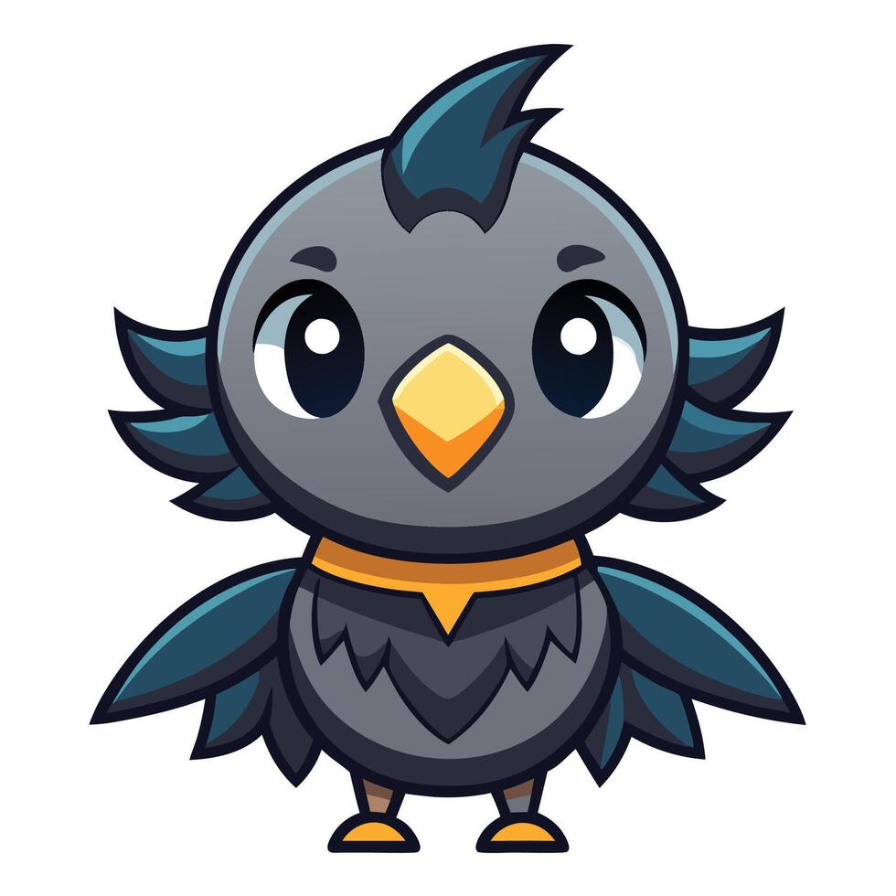a cartoon bird with a yellow beak and black feathers vector