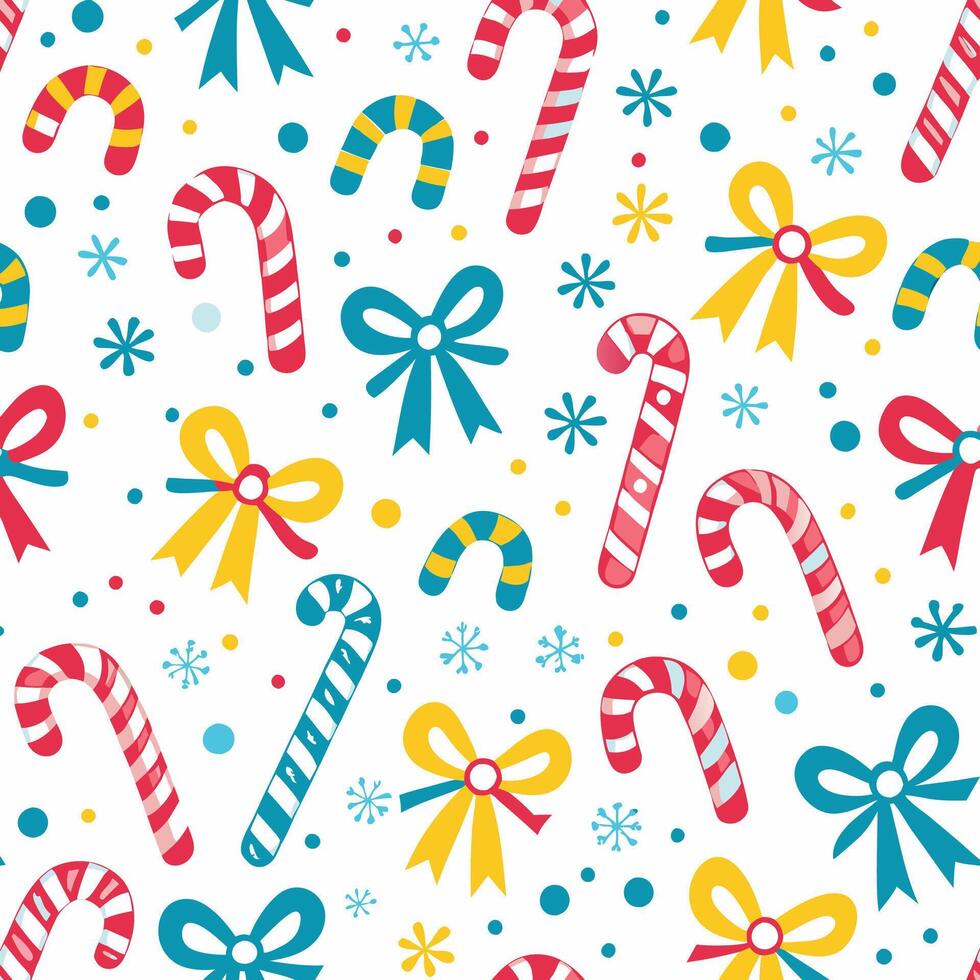 christmas candy canes and bows seamless pattern vector