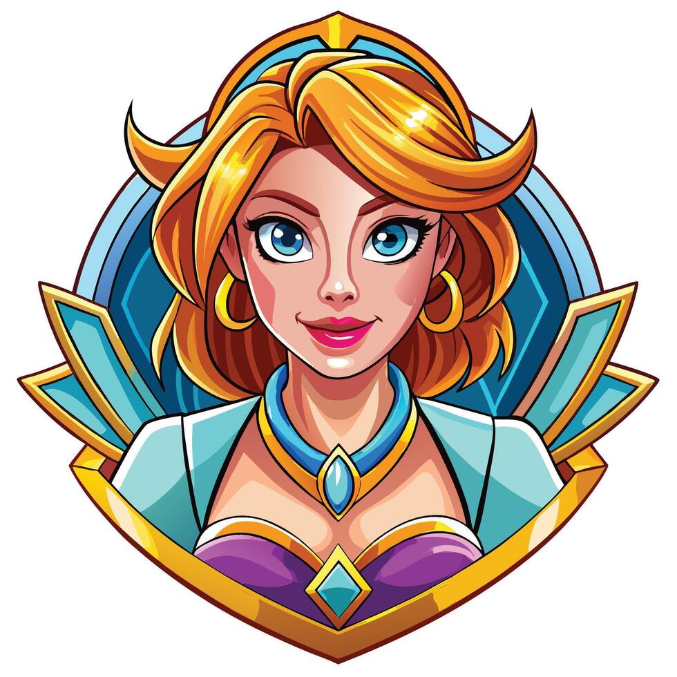 a cartoon princess avatar with blue eyes and blonde hair vector