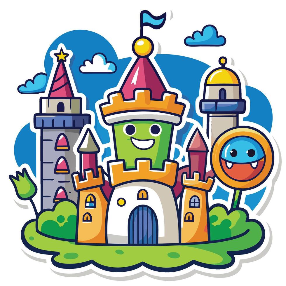 cartoon castle with a happy face and a castle vector