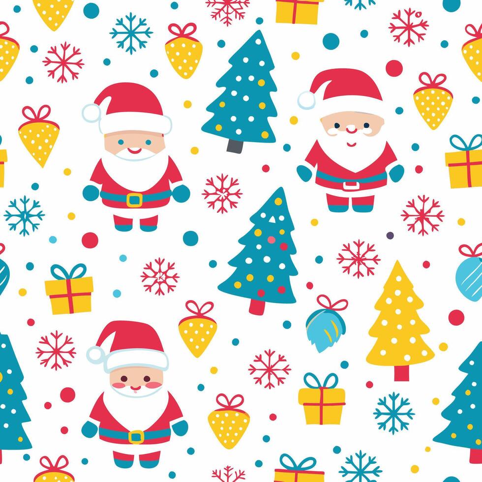 christmas seamless pattern with santa claus and christmas trees vector